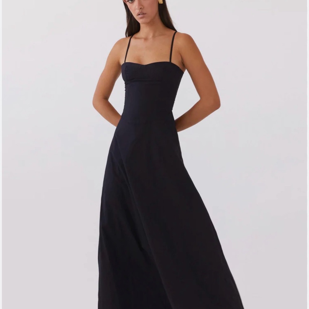 Peppermayo Angelina Linen Elegant Black Spaghetti Strap Dress